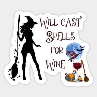 Will Cast Spells for Wine, Halloween Gift, Halloween, Halloween Shirt, Gift for Halloween, Halloween Tee, Funny Halloween Shirt, Wine Lover Sticker